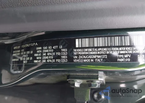 2021 Jeep Renegade Jeepster Fwd from USA, damaged, VIN ZACNJCAB2MPM41372